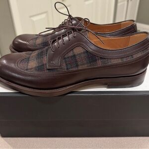 NWT Men’s Gucci Brown Leather and Plaid Tartan Oxfords, size 11.5 shoes, NIB New